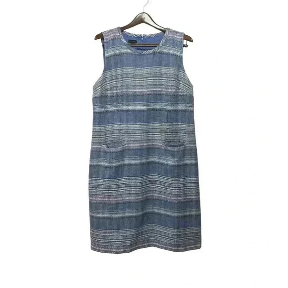 Talbots Dresses & Skirts - Talbots Dress Womens 16 Tweed Shift Pockets Pastel Striped Lined Sleeveless
